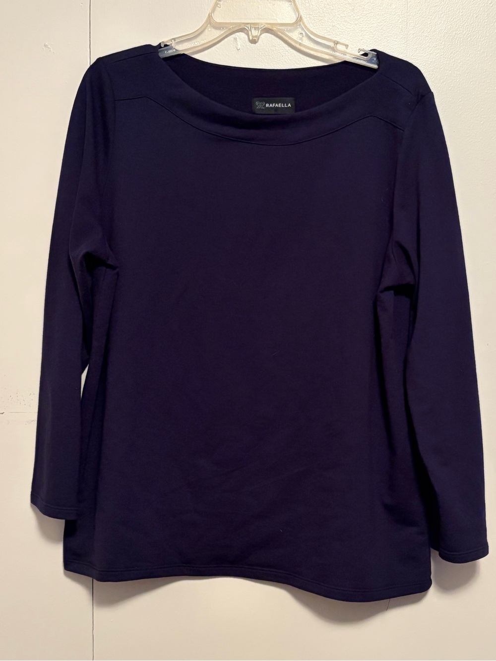 Rafaella Navy Boatneck Long Sleeve Knit Top